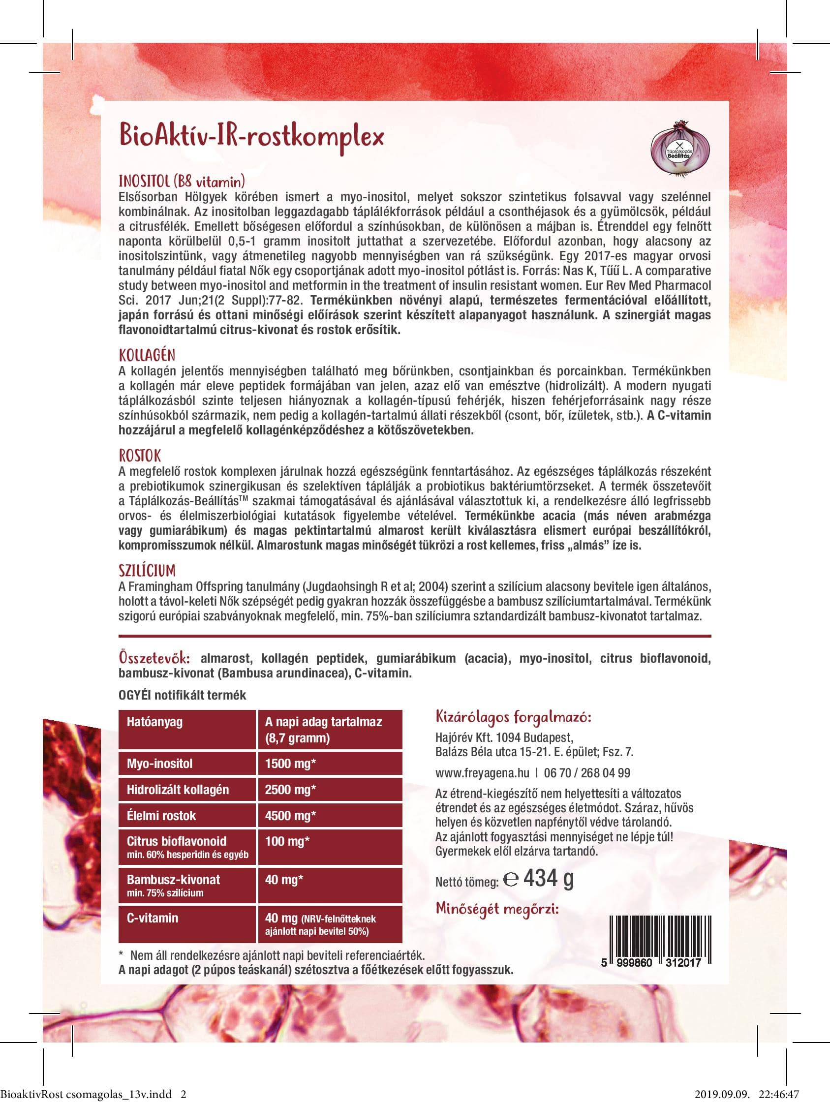 Freyagena BioAktív-IR-rostkomplex - Összetevők, tápértékek